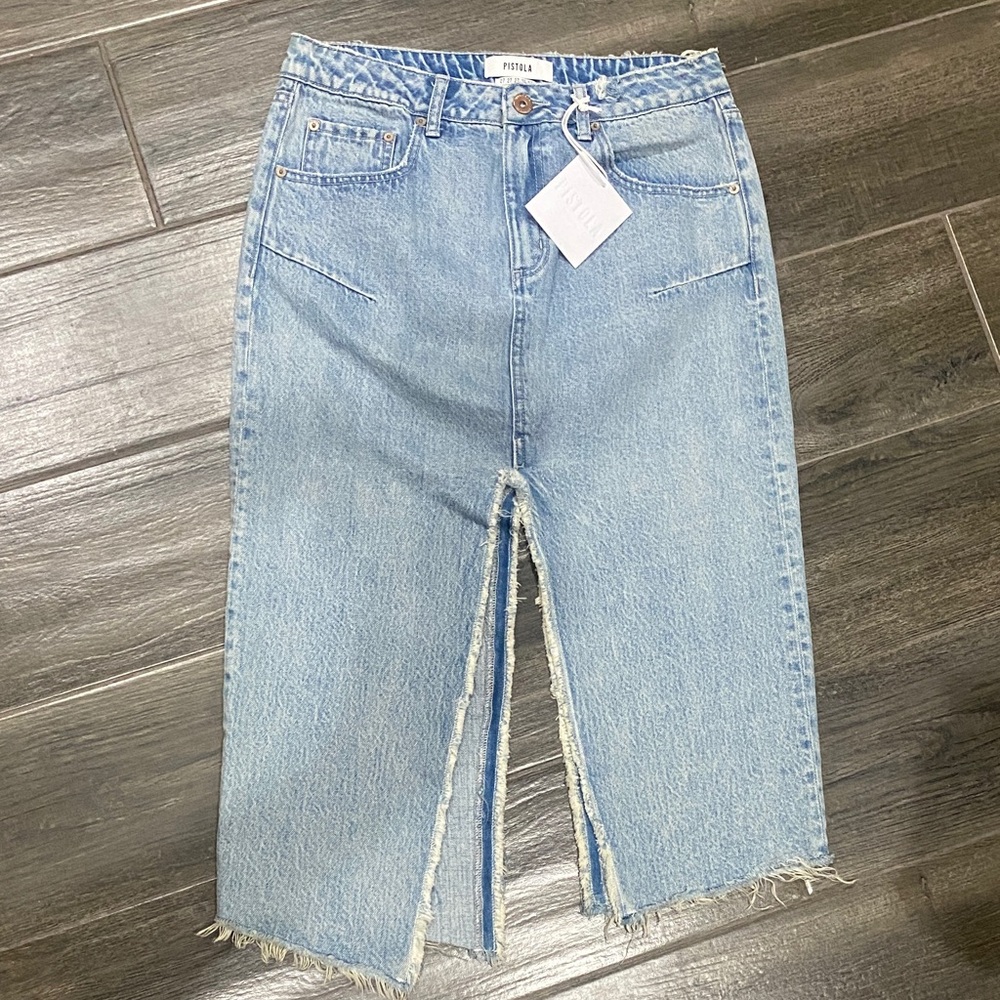 PISTOLA Light Blue Jeans skirt with Center Front Slit NWT